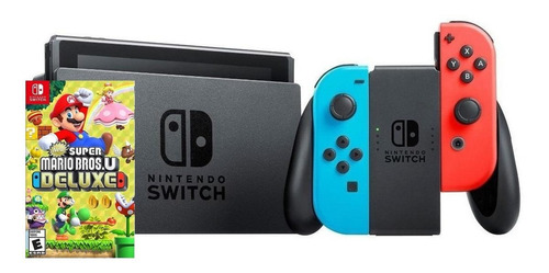 Nintendo Switch 32GB New Super Mario Bros. U Deluxe Bundle cor  vermelho-néon, azul-néon e preto