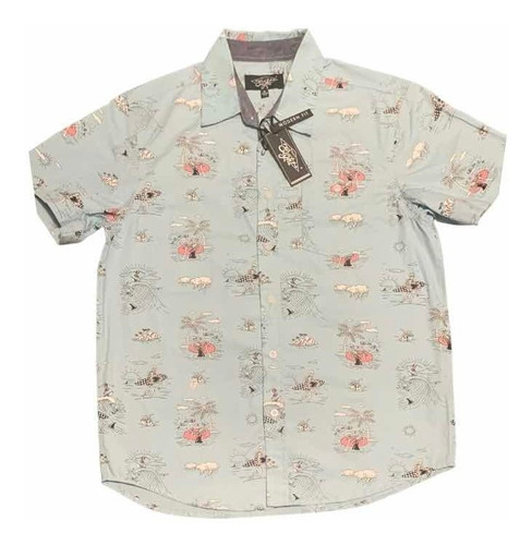 Camisa Tipo Hawaiana Manga Corta Skeleto En La Isla