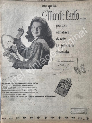 Cartel Publicitario Retro Cigarros Montecarlo 1947 /5