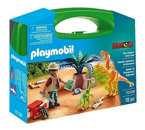 Juego Playmobil Dinos Maletín Dinosaurios Y Explorador 18 Pc