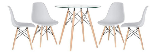 Kit Mesa Eames Wood 80 Cm Tampo Vidro 4 Cadeiras Eiffel Dsw Cor da tampa Cinza-claro