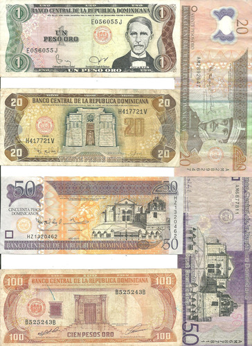 República Dominicana: Lote 6 Billetes Pesos Oro