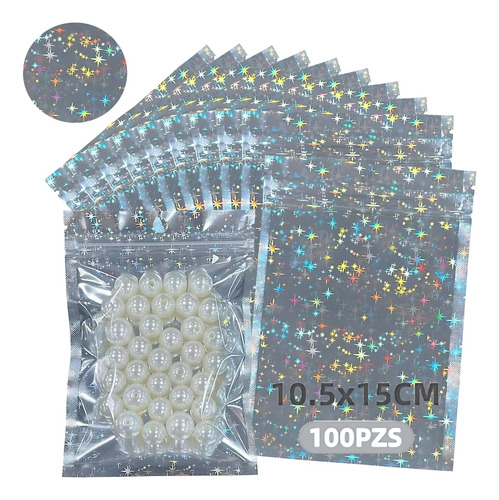 100 Bolsas De Plástico Tornasol Holográficas Reutilizables Plateado Bolsas De Plastico Boutique