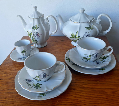 Tetera, Cafetera, Dúo De Café Y 2 Tríos Té Porcelana Olmos