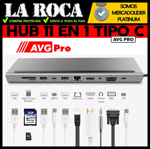 Imagen 3 de 10 de Adaptador Usb C Macbook Air Pro Hub 11 En 1 Hdmi Rj45 Cuo