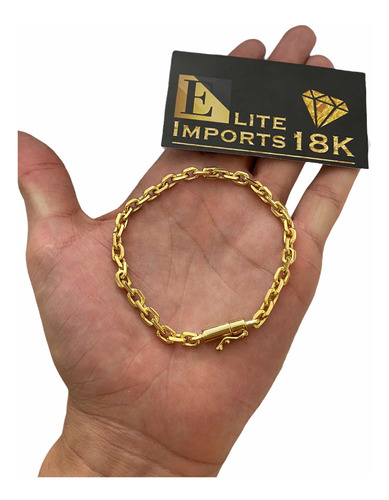 Pulseira Masculina Cadeado 5mm Banhado A Ouro 18k Luxo