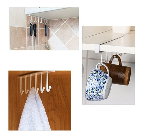 Imagen 6 de 7 de Soporte Metal 6 Ganchos Colgador Tazas Y Accesorios Cocina