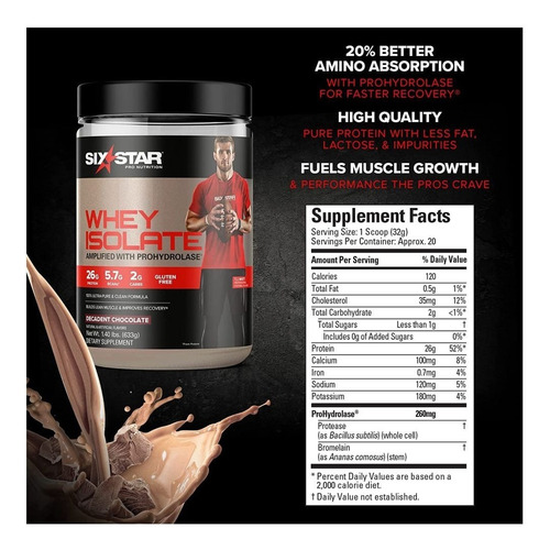 Imagen 2 de 6 de Proteina Six Star Whey Isolate Plus , 1.40lbs 20serv