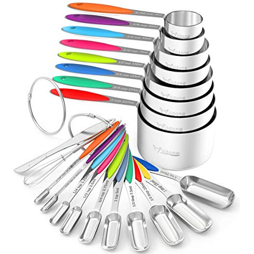 Cucharas Medidoras Con Tazas De Acero Mango De Goma 20 Pzas
