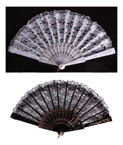 Abanico Floral Plegable De Encaje Para Mujer Elegante Y Ve