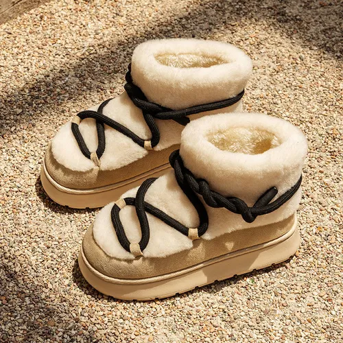 Botas De Nieve Para Mujer De Invierno 2024, Anudadas, Suela