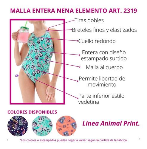 Imagen 2 de 7 de Malla Entera Niña Estampado Surtido Elemento A. 2319 Verano