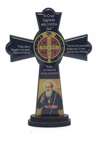 Crucifixo Cruz De Mesa São Bento Em Mdf Resinado 15 Cm