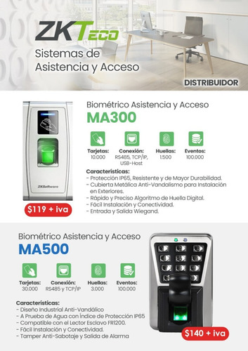 Imagen 1 de 5 de Control De Acceso Huella Dactilar Ma 500 Ma 300 Zkteco Ip