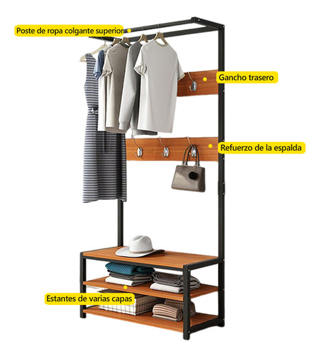 Percheros Apto Para Dormitorio Con Ganchos 2niveles Zapatera Color Sándalo Antiguo