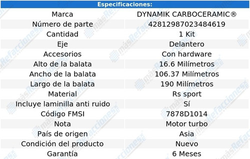 Balatas Rs Sport Delanteras Cayenne V8 4.5l 03 Al 09 Dynamik