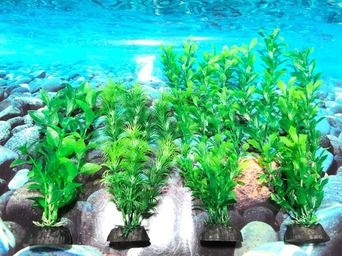 Imagem 2 de 6 de Planta Artificial Aquário Kit Nature Green 02 20cm E 02 30cm