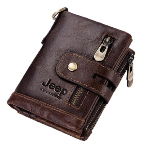 Billetera Jeep Cuero Legitimo Para 11 Tarjetas Marron