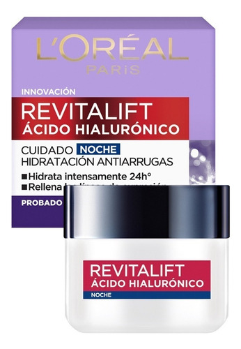 Crema Facial Noche Loréal Paris Revitalift Ácido Hialurónico 50 ml L'Oréal Paris para todo tipo de piel de 50mL/49.5g 25+ años