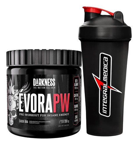 Pre Treino Evora 300g Darkness Integralmédica + Coqueteleira Sabor Uva