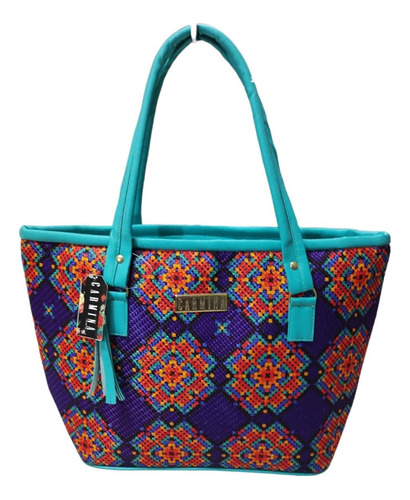 Bolsa Yute Dama Artesanal Diseño Huichol Punteado