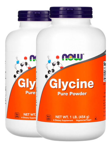 Glicina Em Pó Now Foods 454g Puro 2un Sabor Sem Sabor