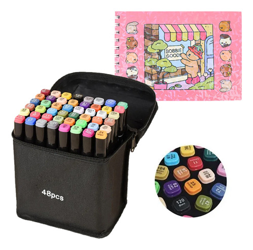 Conjunto De Livros Para Colorir + 48 Cores Dual Tip Marker S