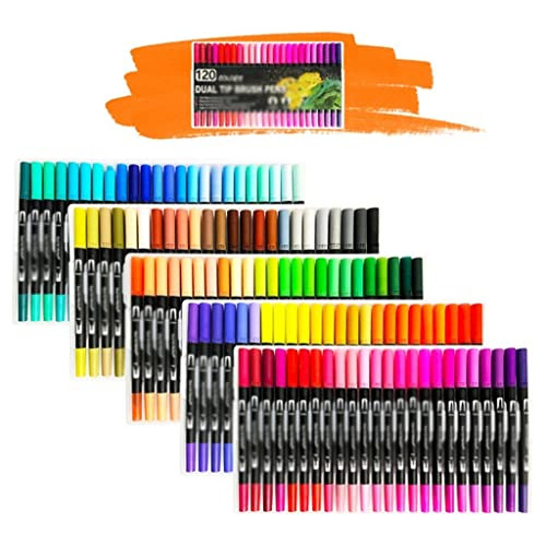Wdfffe 100/120 Colors Watercolor Pens Set Dual Tip Brush Art