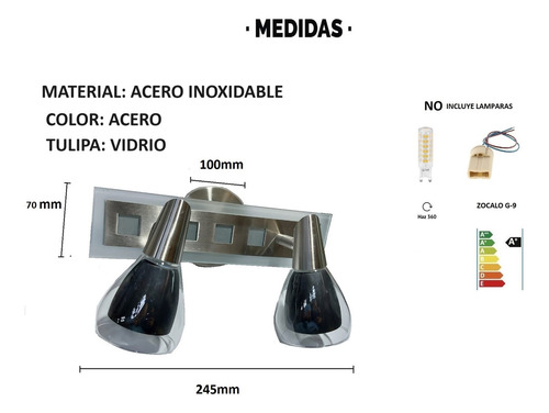 Aplique Spot Max 2 Luces Acero Inoxidable - Doble Vidrio Estructura Blanco