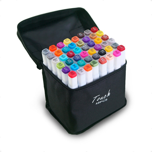 40 Canetinhas Escolar Com Ponta Dupla + Bolsa Preta Promoção