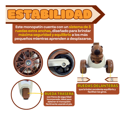 Monopatín Infantil Capibara 3 Ruedas Con Asiento Desplegable