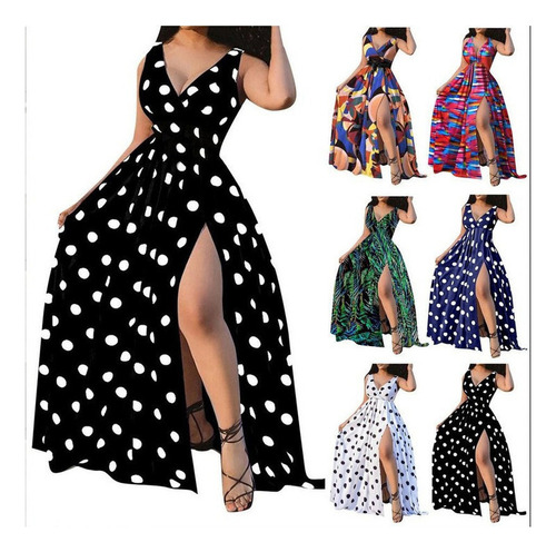 Vestido De Mujer Escote En V Estampado Lunares Separados