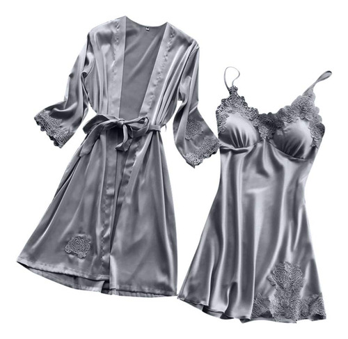 Conjunto Kimono Para Mujer Lenceria Sexy Encaje Seda Vestido