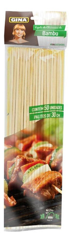 Espetos De Bambu Gina Para Churrasco Doces Crepe 30cm 50un Cor Madeira Bambu Não Aplica