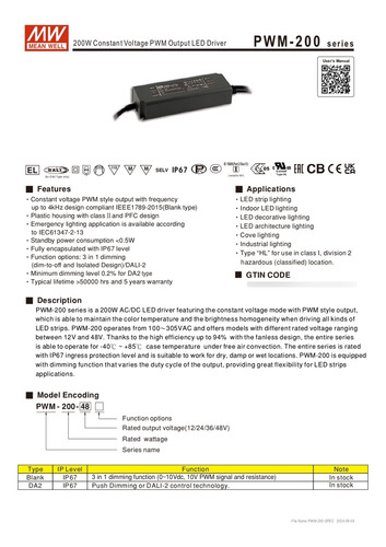 Fuente De Voltaje 199w 36v/5.55a Ip67 Mean Well Pwm-200-36