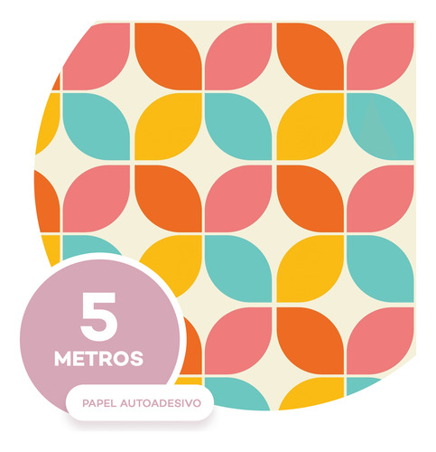 Papel De Parede Lavável Cozinha Petala Mosaico Colorido 5m