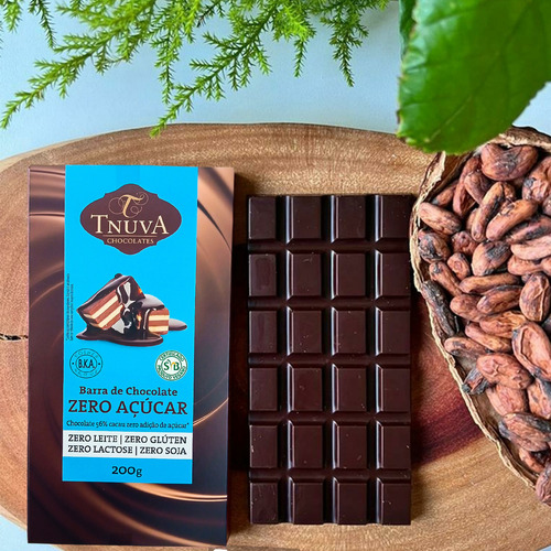 Barra Chocolate Vegano Zero Açucar 56% Cacau Fit