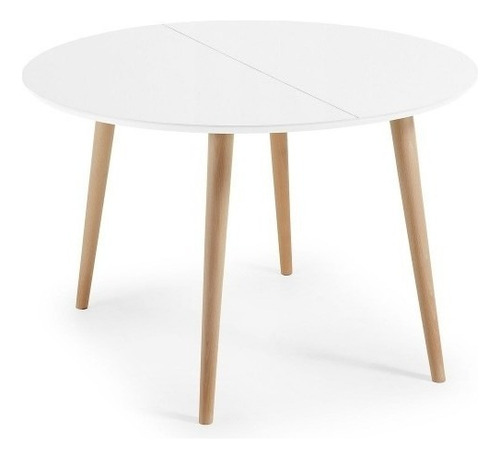 Mesa De Comedor Extensible Estilo Moderno Redonda Scarlet Tapa Blanco Patas Pino