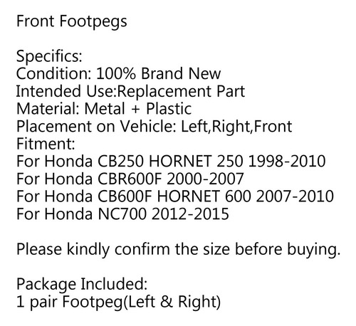 Reposapiés Delantero Posapies Para Honda Cb250 Cbr600f Nc700