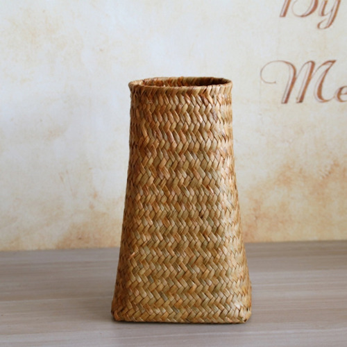 Imagen 2 de 7 de Florero Tejido Cesta Estilo Nordico En Mimbre Y Bambu
