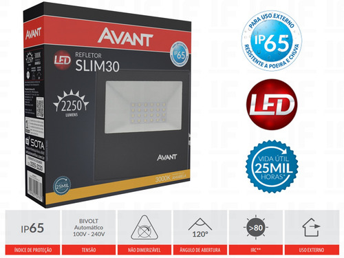 Refletor Holofote Led Smd 30w Branco Quente 3000k Bivolt