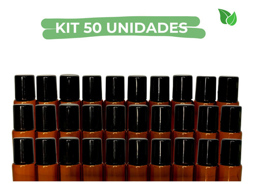 Kit 50 - Vidrinho Roll On Ambar 5ml Tampa Preta