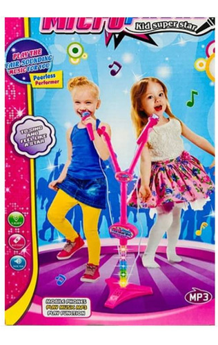 Micrófono Doble Star Party Mp3 Led Pedestal Para Niñas Niños