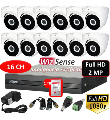 Imagen 1 de 10 de Kit Seguridad Dvr 16 Ch+ 12 Domos Exterior Full Hd+ Disco