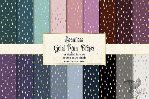 Kit De Papel Digital Gotas Doradas Gold Drops