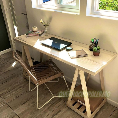 Imagen 9 de 10 de Mesa De Trabajo Escritorio De Caballetes En Madera 50x120cm