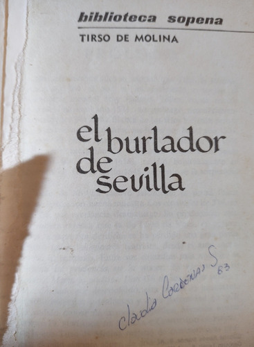 Libro El Burlador De Sevilla -tirso Molina (aa178