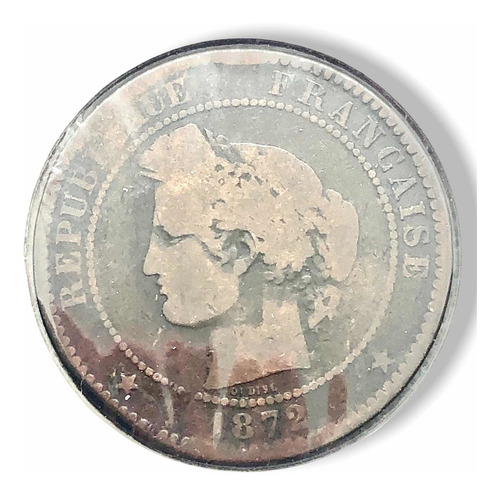 Antigua Moneda Francia 10 Cêntimos 1872 Cobre Head Of Ceres (Usado)