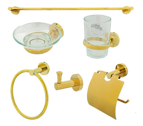 Accesorios De Baño Color Dorado Vintage Redondo X6