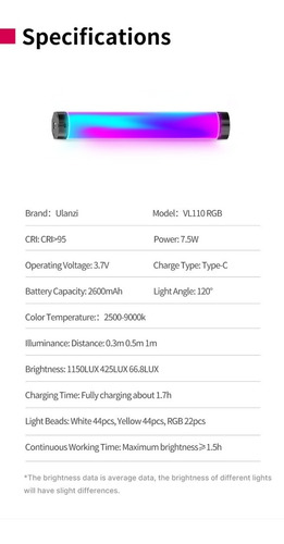 Imagen 3 de 10 de Luz Led Rgb Continua Ulanzi Vl110 Bateria Interna Cri 95 Pro